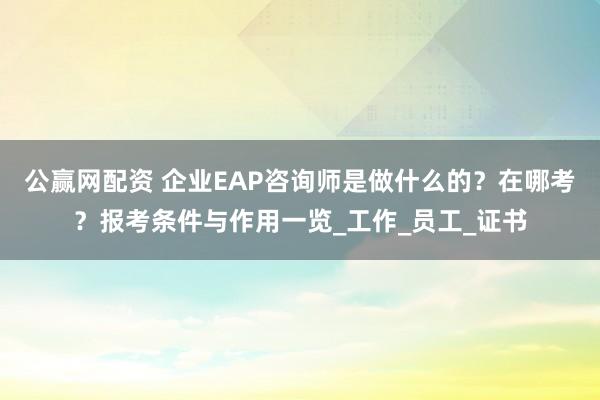 公赢网配资 企业EAP咨询师是做什么的？在哪考？报考条件与作用一览_工作_员工_证书